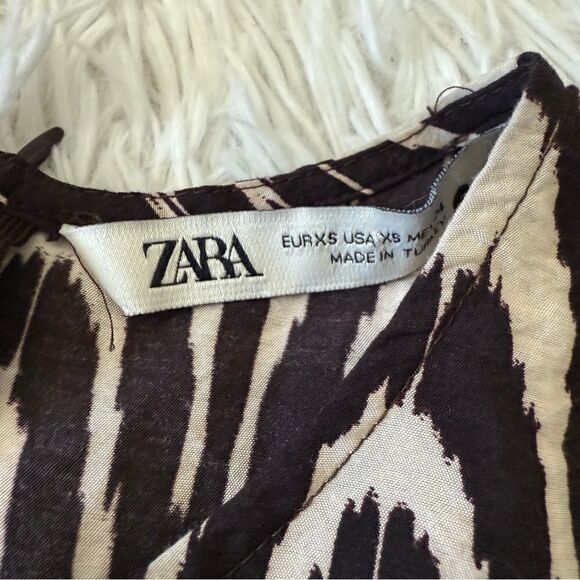 Zara Brown and Cream Boho Ikat Print Long Sleeve Maxi Dress Size XS - Picture 8 of 9